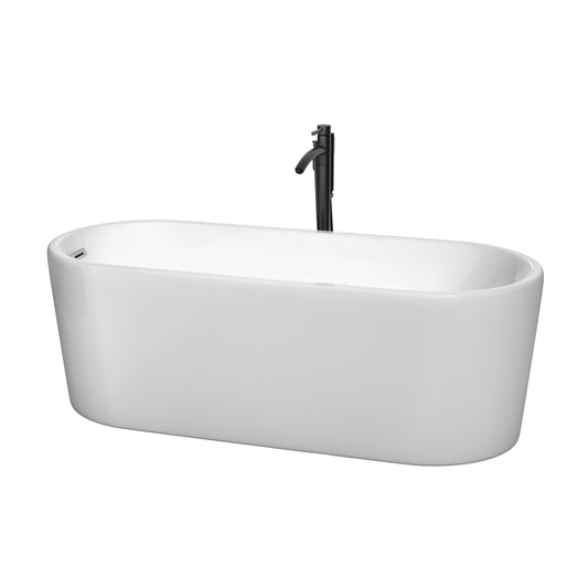 Wyndham Collection Ursula 67 Inch Freestanding Bathtub in White with Floor Mounted Faucet, Drain and Overflow Trim - Luxe Bathroom Vanities