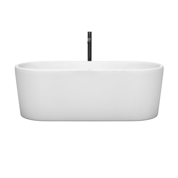 Wyndham Collection Ursula 67 Inch Freestanding Bathtub in White with Floor Mounted Faucet, Drain and Overflow Trim - Luxe Bathroom Vanities
