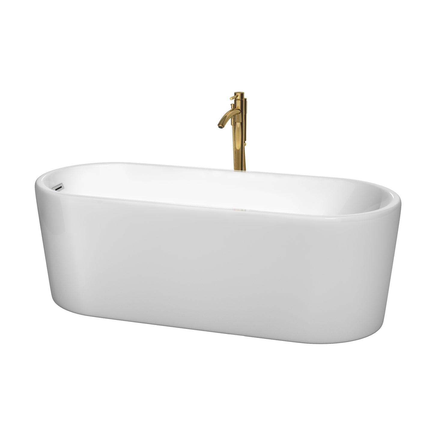 Wyndham Collection Ursula 67 Inch Freestanding Bathtub in White with Floor Mounted Faucet, Drain and Overflow Trim - Luxe Bathroom Vanities