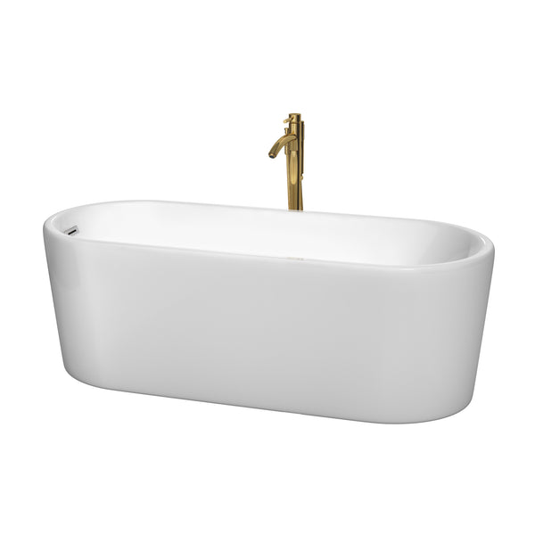 Wyndham Collection Ursula 67 Inch Freestanding Bathtub in White with Floor Mounted Faucet, Drain and Overflow Trim - Luxe Bathroom Vanities