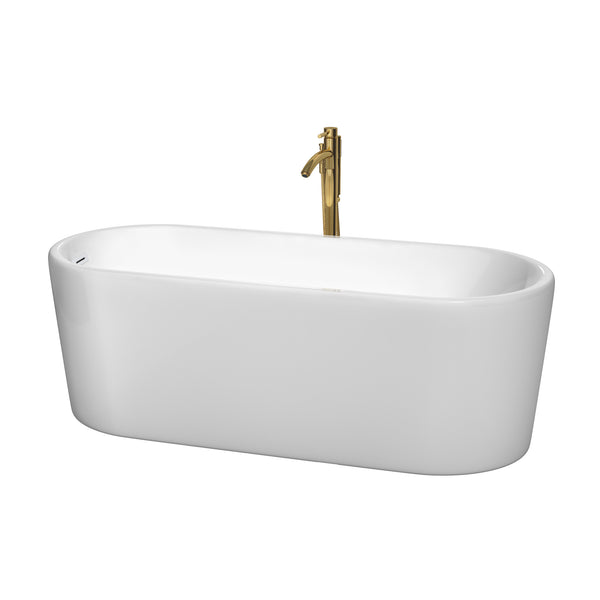 Wyndham Collection Ursula 67 Inch Freestanding Bathtub in White with Floor Mounted Faucet, Drain and Overflow Trim - Luxe Bathroom Vanities