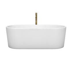 Wyndham Collection Ursula 67 Inch Freestanding Bathtub in White with Floor Mounted Faucet, Drain and Overflow Trim - Luxe Bathroom Vanities