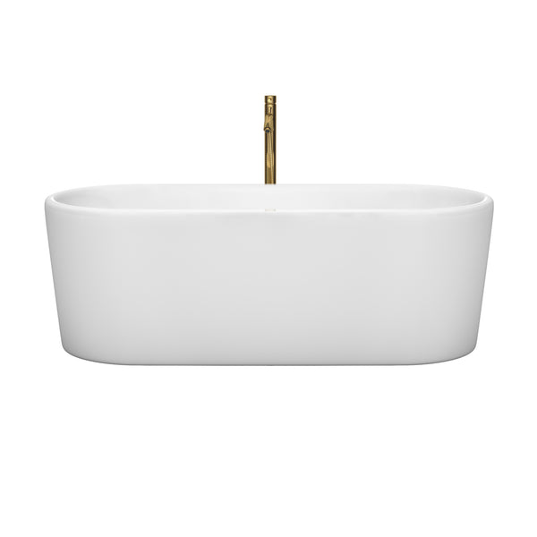 Wyndham Collection Ursula 67 Inch Freestanding Bathtub in White with Floor Mounted Faucet, Drain and Overflow Trim - Luxe Bathroom Vanities