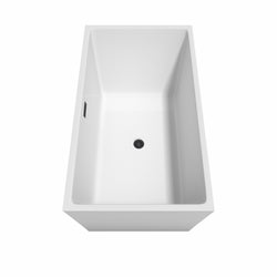 Wyndham Collection Sara 59 Inch Freestanding Bathtub in White with Floor Mounted Faucet, Drain and Overflow Trim in Matte Black - Luxe Bathroom Vanities