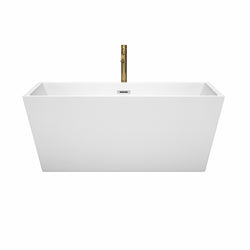 Wyndham Collection Sara 59 Inch Freestanding Bathtub in White with Floor Mounted Faucet, Drain and Overflow Trim - Luxe Bathroom Vanities