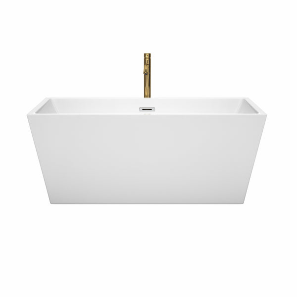 Wyndham Collection Sara 59 Inch Freestanding Bathtub in White with Floor Mounted Faucet, Drain and Overflow Trim - Luxe Bathroom Vanities