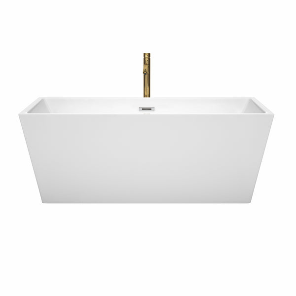 Wyndham Collection Sara 63 Inch Freestanding Bathtub in White with Floor Mounted Faucet, Drain and Overflow Trim - Luxe Bathroom Vanities
