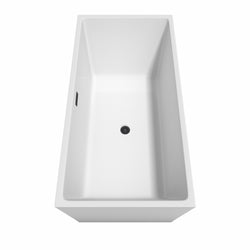 Wyndham Collection Sara 67 Inch Freestanding Bathtub in White with Floor Mounted Faucet, Drain and Overflow Trim in Matte Black - Luxe Bathroom Vanities