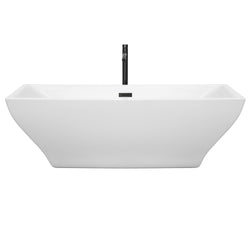 Wyndham Collection Maryam 71 Inch Freestanding Bathtub in White with Floor Mounted Faucet, Drain and Overflow Trim in Matte Black - Luxe Bathroom Vanities