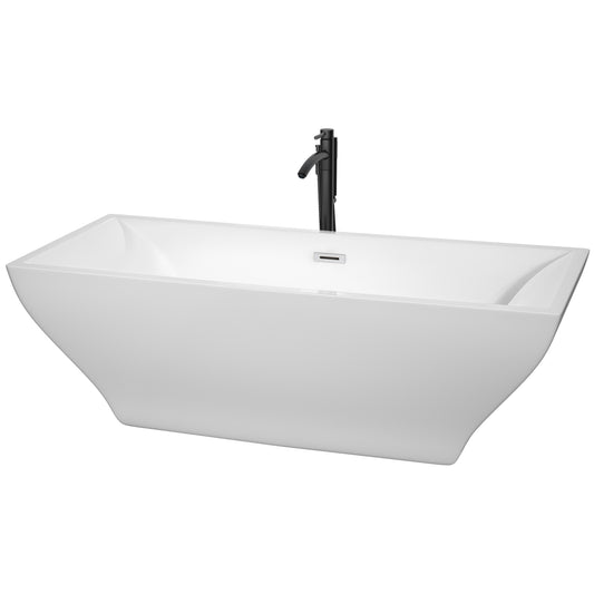 Wyndham Collection Maryam 71 Inch Freestanding Bathtub in White with Floor Mounted Faucet, Drain and Overflow Trim - Luxe Bathroom Vanities