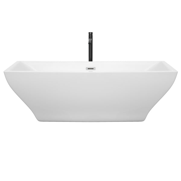 Wyndham Collection Maryam 71 Inch Freestanding Bathtub in White with Floor Mounted Faucet, Drain and Overflow Trim - Luxe Bathroom Vanities