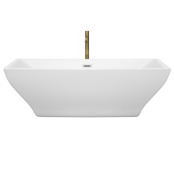 Wyndham Collection Maryam 71 Inch Freestanding Bathtub in White with Floor Mounted Faucet, Drain and Overflow Trim - Luxe Bathroom Vanities