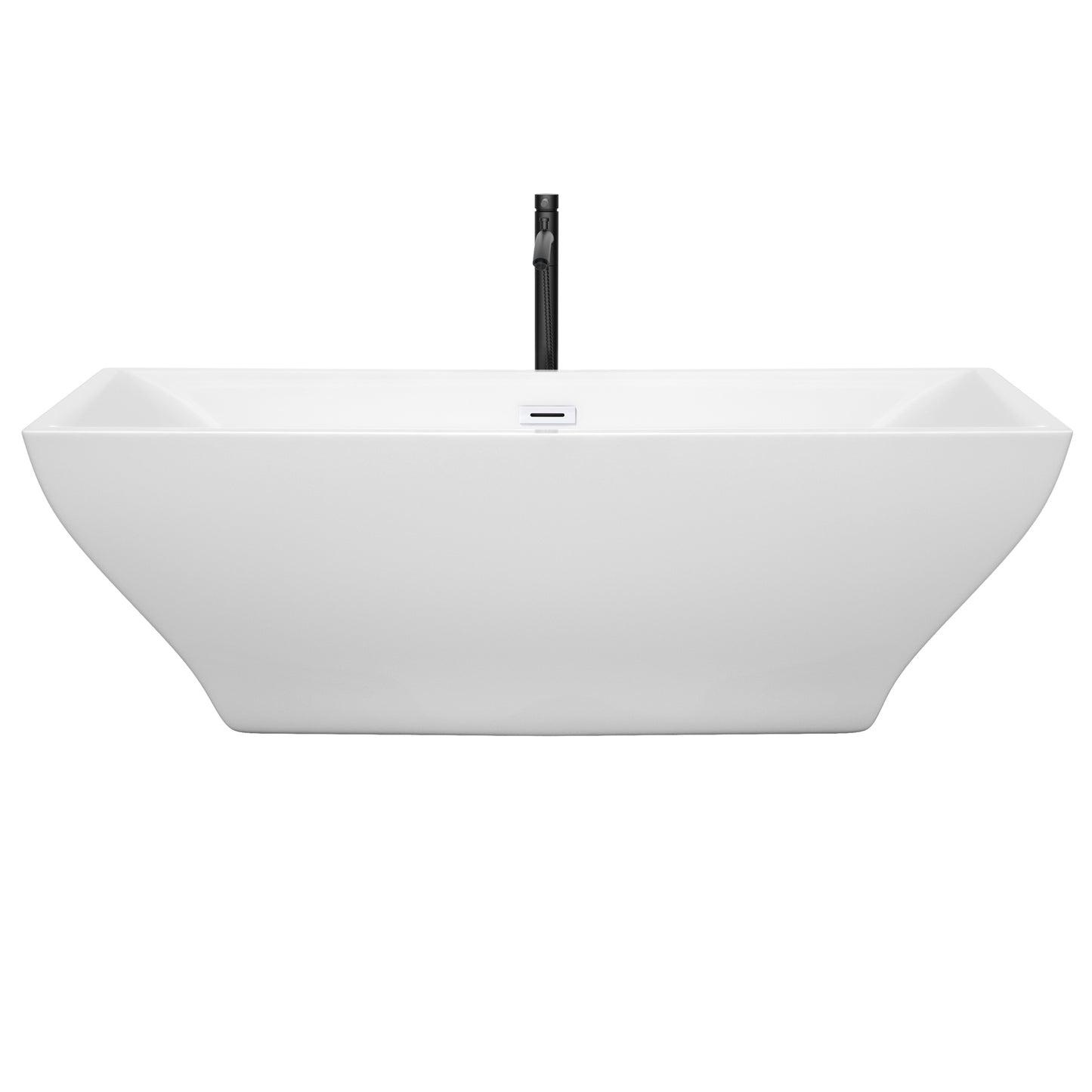 Wyndham Collection Maryam 71 Inch Freestanding Bathtub in White with Floor Mounted Faucet, Drain and Overflow Trim - Luxe Bathroom Vanities