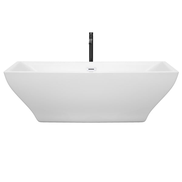 Wyndham Collection Maryam 71 Inch Freestanding Bathtub in White with Floor Mounted Faucet, Drain and Overflow Trim - Luxe Bathroom Vanities