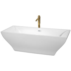 Wyndham Collection Maryam 71 Inch Freestanding Bathtub in White with Floor Mounted Faucet, Drain and Overflow Trim - Luxe Bathroom Vanities