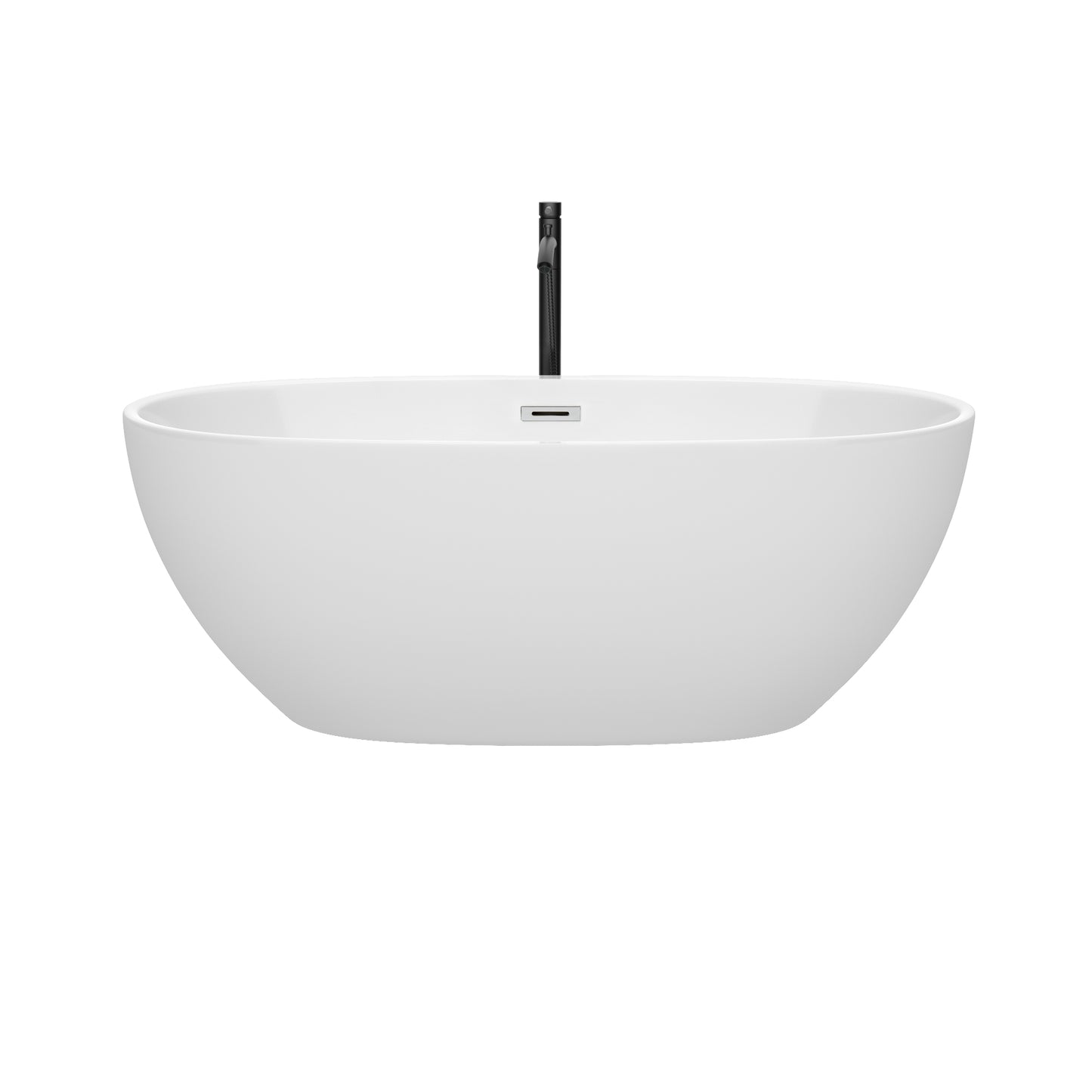 Wyndham Collection Juno 63 Inch Freestanding Bathtub in White with Floor Mounted Faucet, Drain and Overflow Trim - Luxe Bathroom Vanities