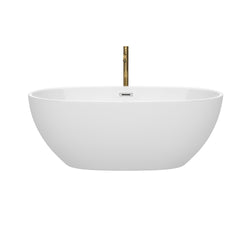 Wyndham Collection Juno 63 Inch Freestanding Bathtub in White with Floor Mounted Faucet, Drain and Overflow Trim - Luxe Bathroom Vanities