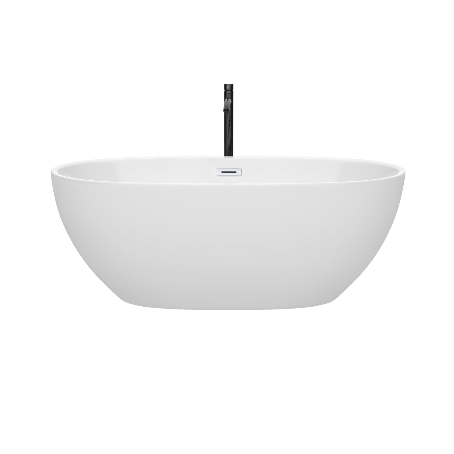 Wyndham Collection Juno 63 Inch Freestanding Bathtub in White with Floor Mounted Faucet, Drain and Overflow Trim - Luxe Bathroom Vanities