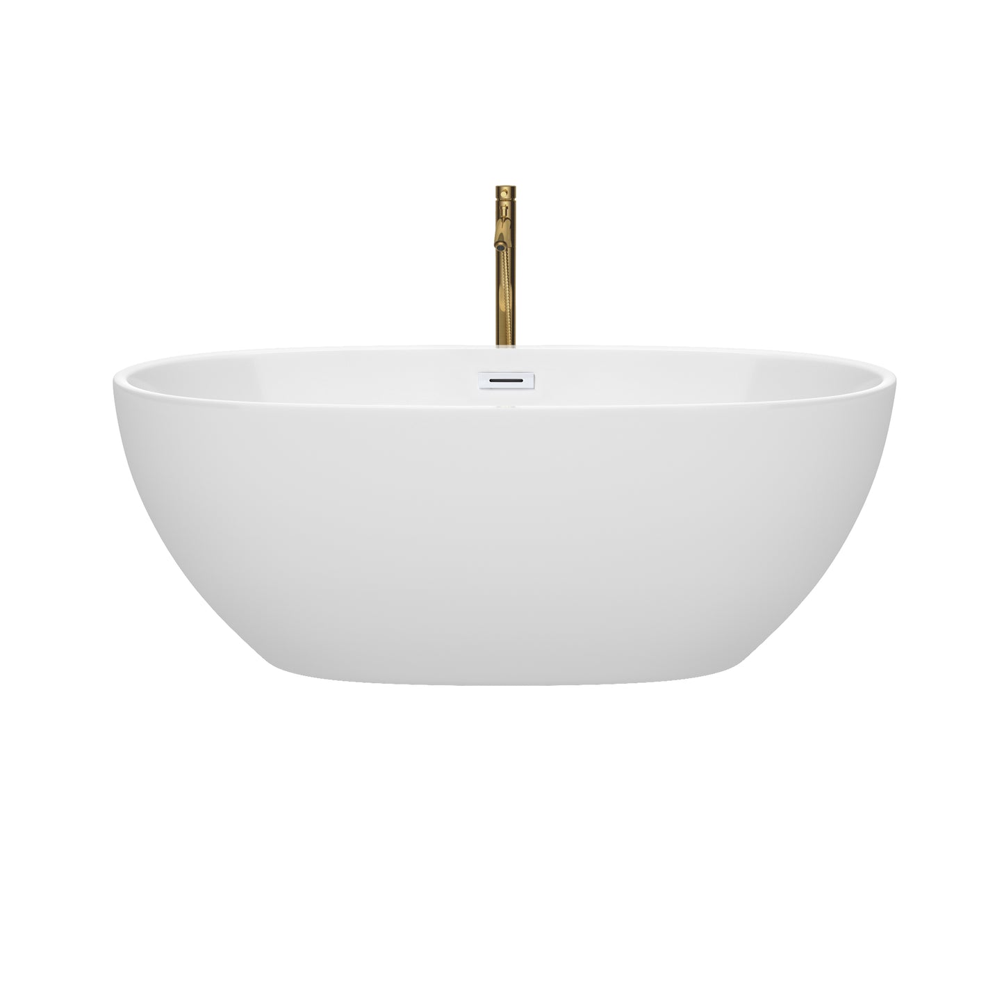 Wyndham Collection Juno 63 Inch Freestanding Bathtub in White with Floor Mounted Faucet, Drain and Overflow Trim - Luxe Bathroom Vanities