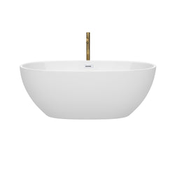 Wyndham Collection Juno 63 Inch Freestanding Bathtub in White with Floor Mounted Faucet, Drain and Overflow Trim - Luxe Bathroom Vanities