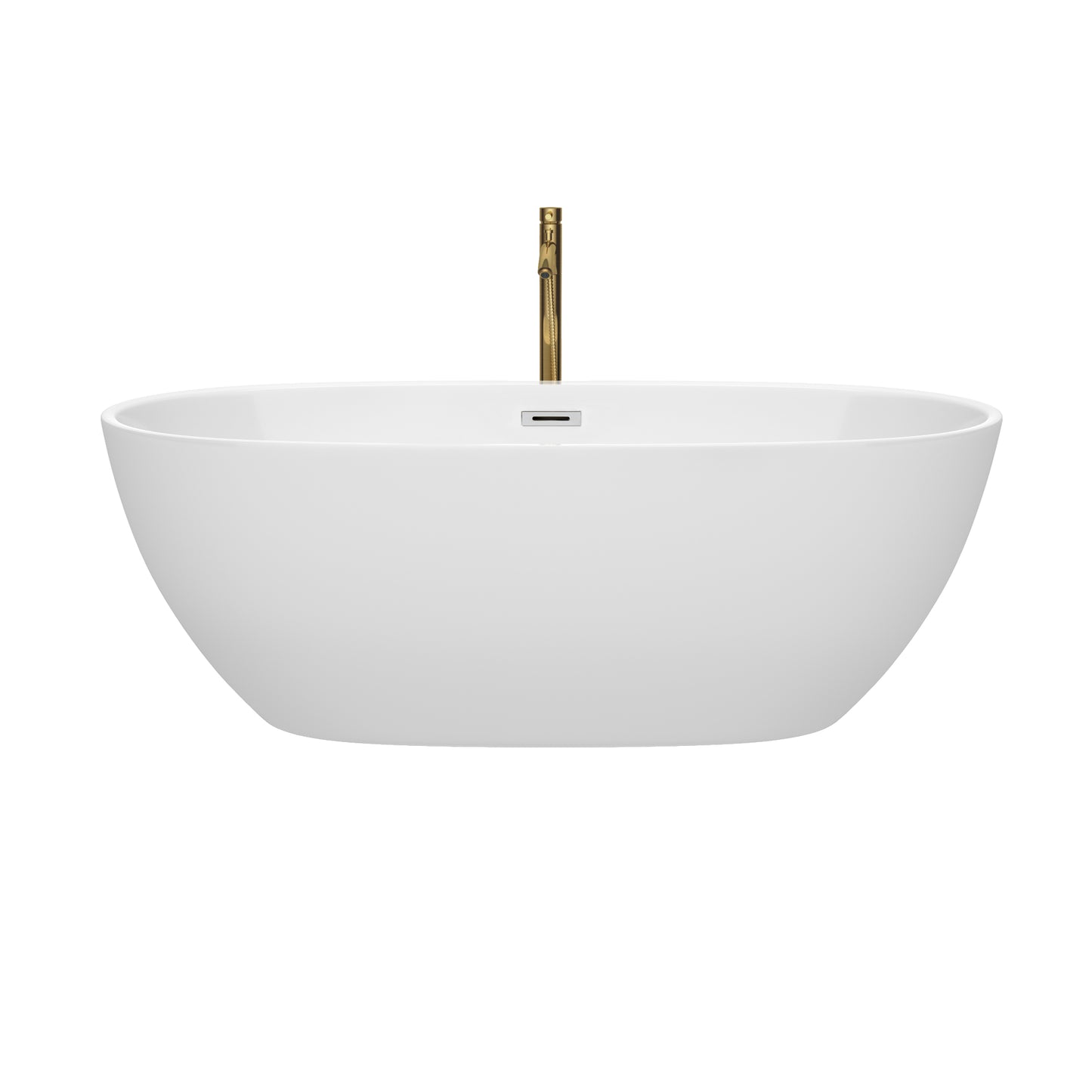 Wyndham Collection Juno 67 Inch Freestanding Bathtub in White with Floor Mounted Faucet, Drain and Overflow Trim - Luxe Bathroom Vanities