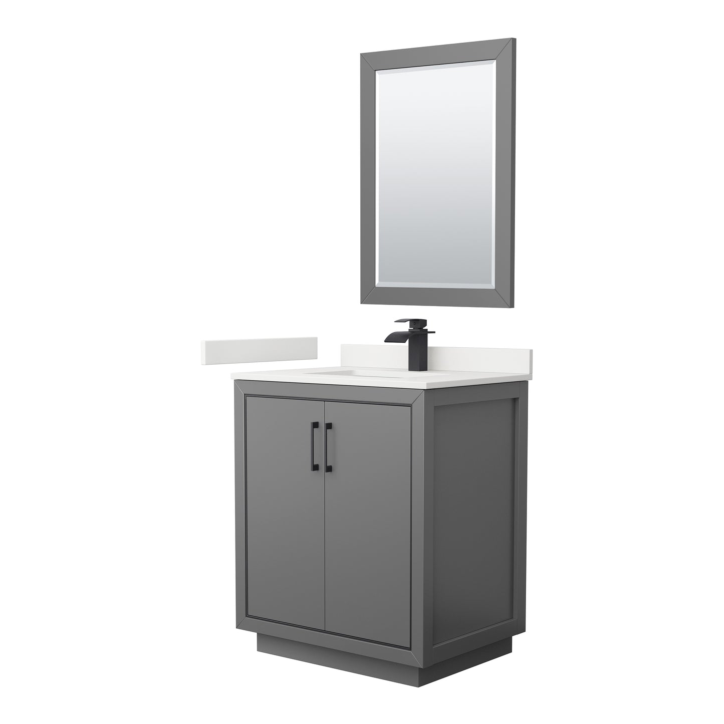 Wyndham Collection Icon 30 Inch Single Bathroom Vanity in Dark Gray,Quartz Countertop, Undermount Square Sink (1-Hole)