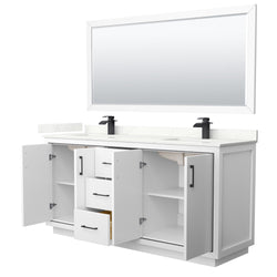 Wyndham Collection Icon 72 Inch Double Bathroom Vanity in White, Quartz Countertop, Undermount Square Sinks (1-Hole)