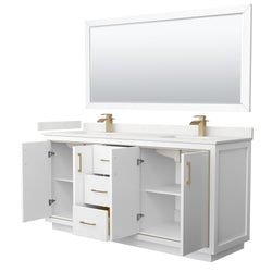 Wyndham Collection Icon 72 Inch Double Bathroom Vanity in White, Quartz Countertop, Undermount Square Sinks (1-Hole)