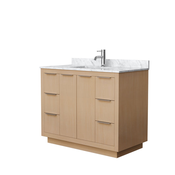 Wyndham Collection Maroni 42 Inch Single Bathroom Vanity in Light Straw, White Carrara Marble Countertop, Undermount Square Sink - Luxe Bathroom Vanities