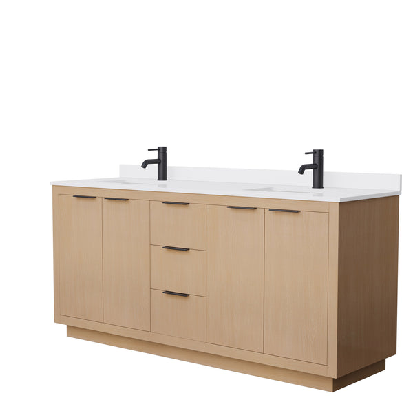 Wyndham Collection Maroni 72 Inch Double Bathroom Vanity in Light Straw, Marble Countertop, Undermount Square Sinks, Matte Black Trim - Luxe Bathroom Vanities