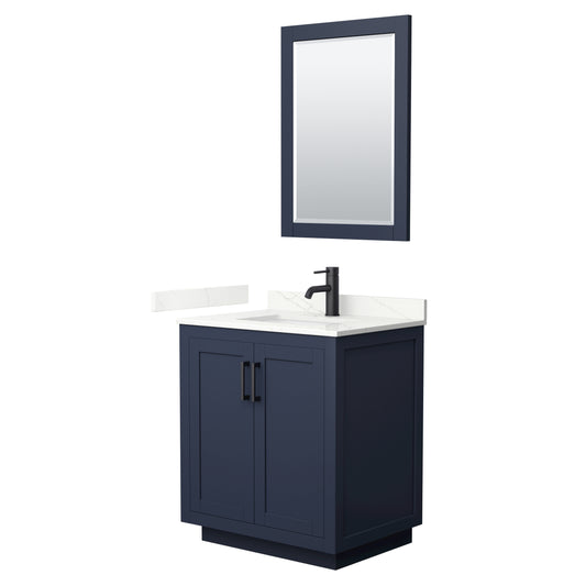 Wyndham Miranda 30 Inch Single Bathroom Vanity in Dark Blue, Quartz Countertop, Undermount Square Sink, Matte Black Trim - Luxe Bathroom Vanities