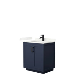 Wyndham Miranda 30 Inch Single Bathroom Vanity in Dark Blue, Quartz Countertop, Undermount Square Sink, Matte Black Trim - Luxe Bathroom Vanities