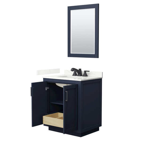 Wyndham Miranda 30 Inch Single Bathroom Vanity in Dark Blue, Quartz Countertop, Undermount Square Sink, Matte Black Trim - Luxe Bathroom Vanities