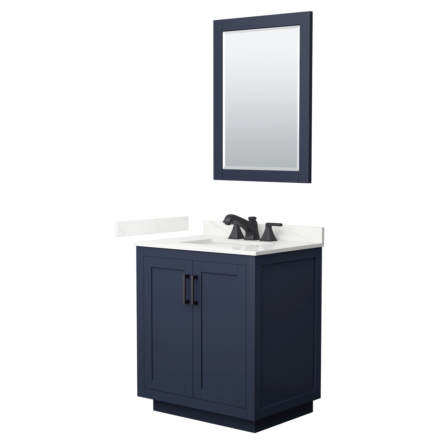 Wyndham Miranda 30 Inch Single Bathroom Vanity in Dark Blue, Quartz Countertop, Undermount Square Sink, Matte Black Trim - Luxe Bathroom Vanities