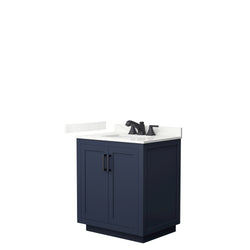 Wyndham Miranda 30 Inch Single Bathroom Vanity in Dark Blue, Quartz Countertop, Undermount Square Sink, Matte Black Trim - Luxe Bathroom Vanities