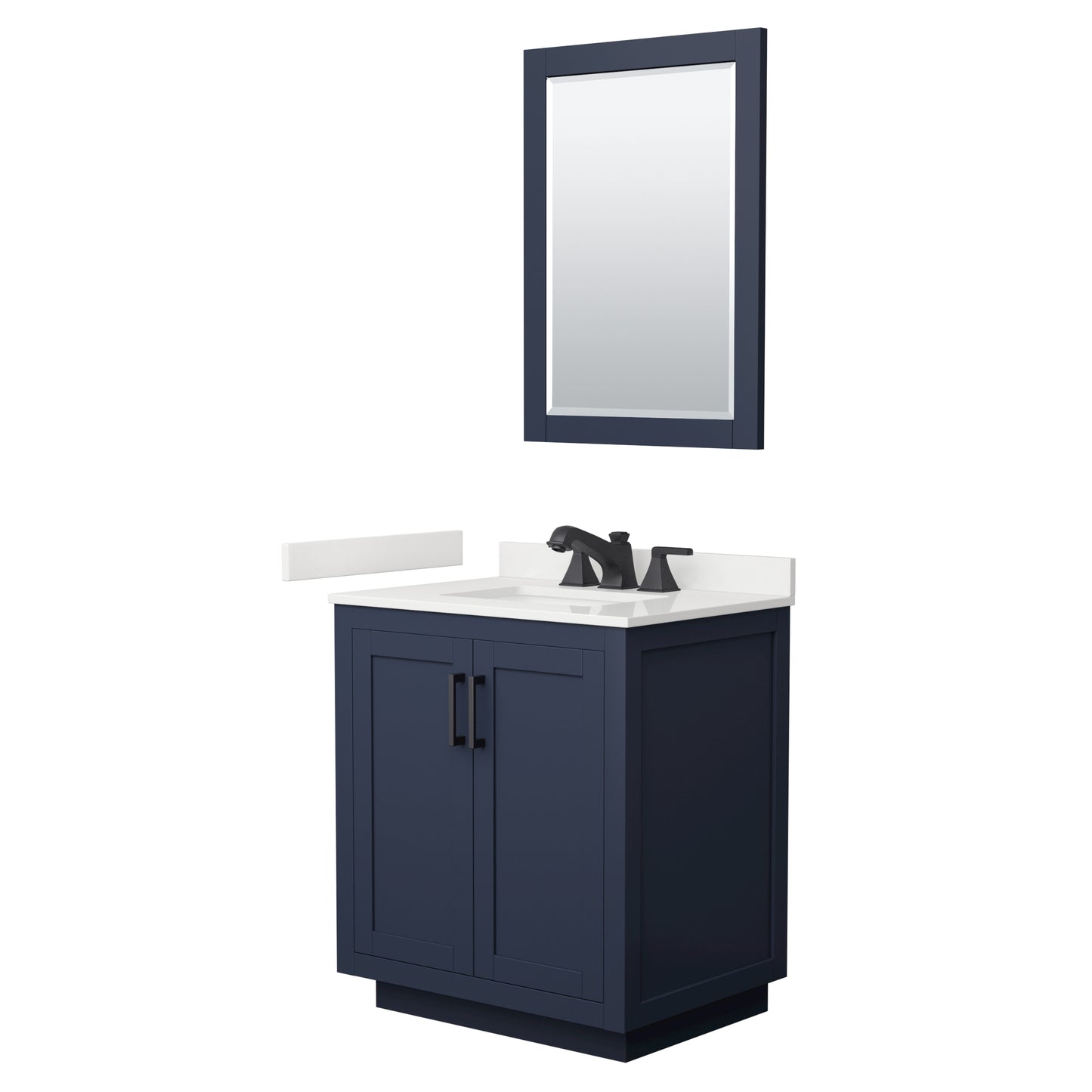 Wyndham Miranda 30 Inch Single Bathroom Vanity in Dark Blue, Quartz Countertop, Undermount Square Sink, Matte Black Trim - Luxe Bathroom Vanities