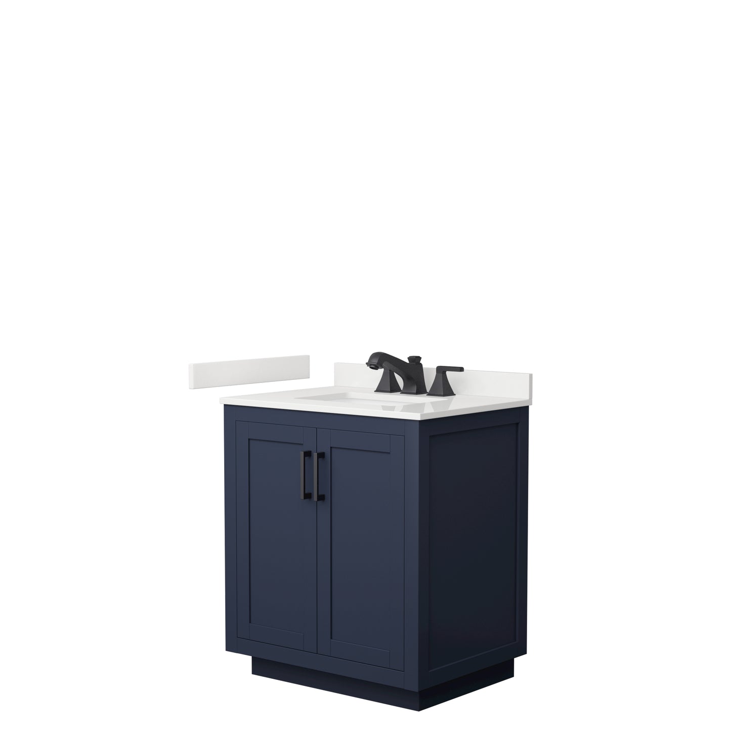 Wyndham Miranda 30 Inch Single Bathroom Vanity in Dark Blue, Quartz Countertop, Undermount Square Sink, Matte Black Trim - Luxe Bathroom Vanities