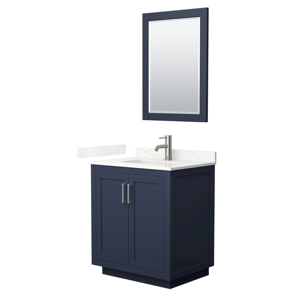 Wyndham Collection Miranda 30 Inch Single Bathroom Vanity in Dark Blue, Quartz Countertop, Undermount Square Sink, Brushed Nickel Trim - Luxe Bathroom Vanities