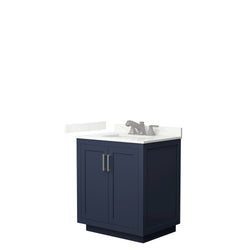Wyndham Collection Miranda 30 Inch Single Bathroom Vanity in Dark Blue, Quartz Countertop, Undermount Square Sink, Brushed Nickel Trim - Luxe Bathroom Vanities