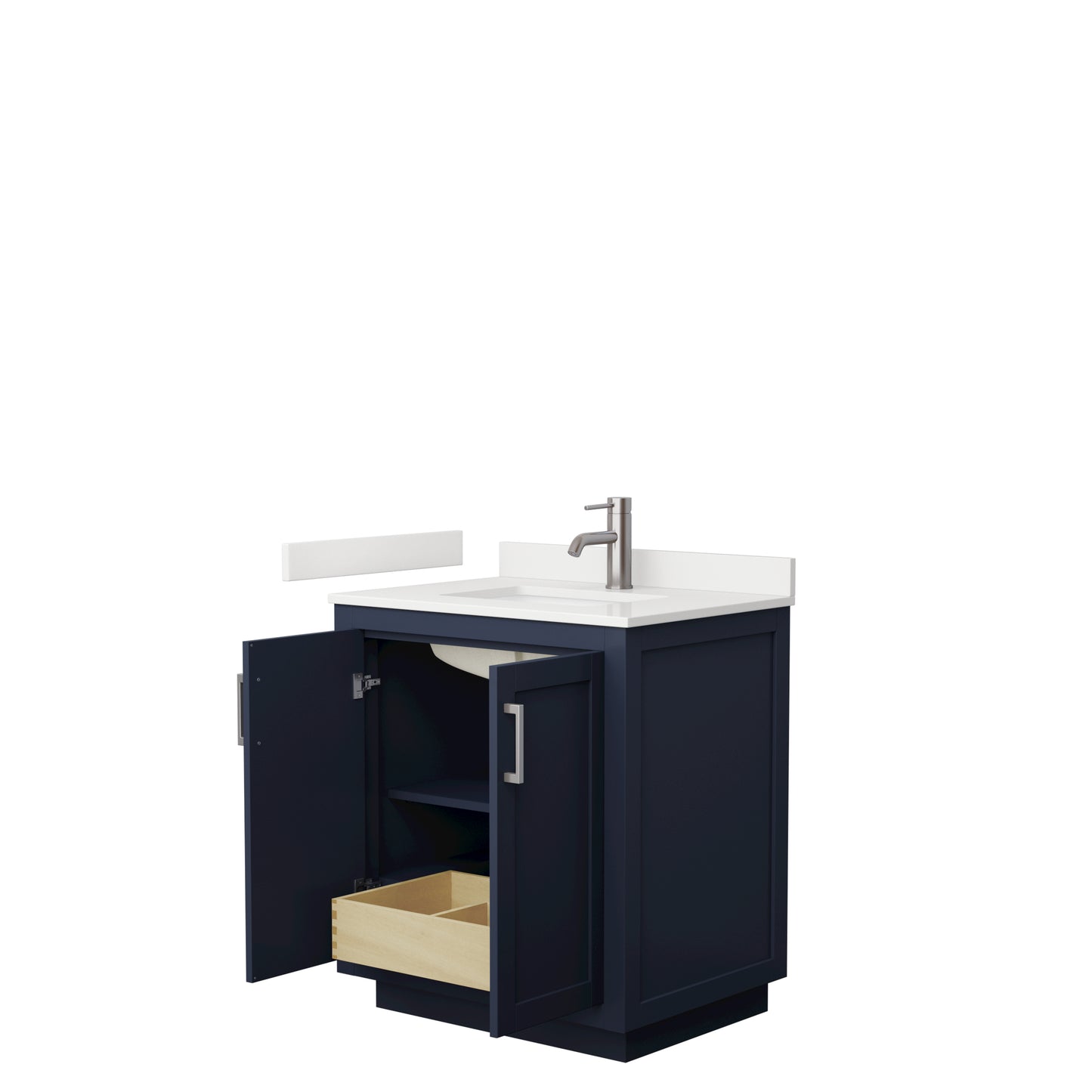 Wyndham Collection Miranda 30 Inch Single Bathroom Vanity in Dark Blue, Quartz Countertop, Undermount Square Sink, Brushed Nickel Trim - Luxe Bathroom Vanities