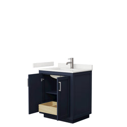 Wyndham Collection Miranda 30 Inch Single Bathroom Vanity in Dark Blue, Quartz Countertop, Undermount Square Sink, Brushed Nickel Trim - Luxe Bathroom Vanities