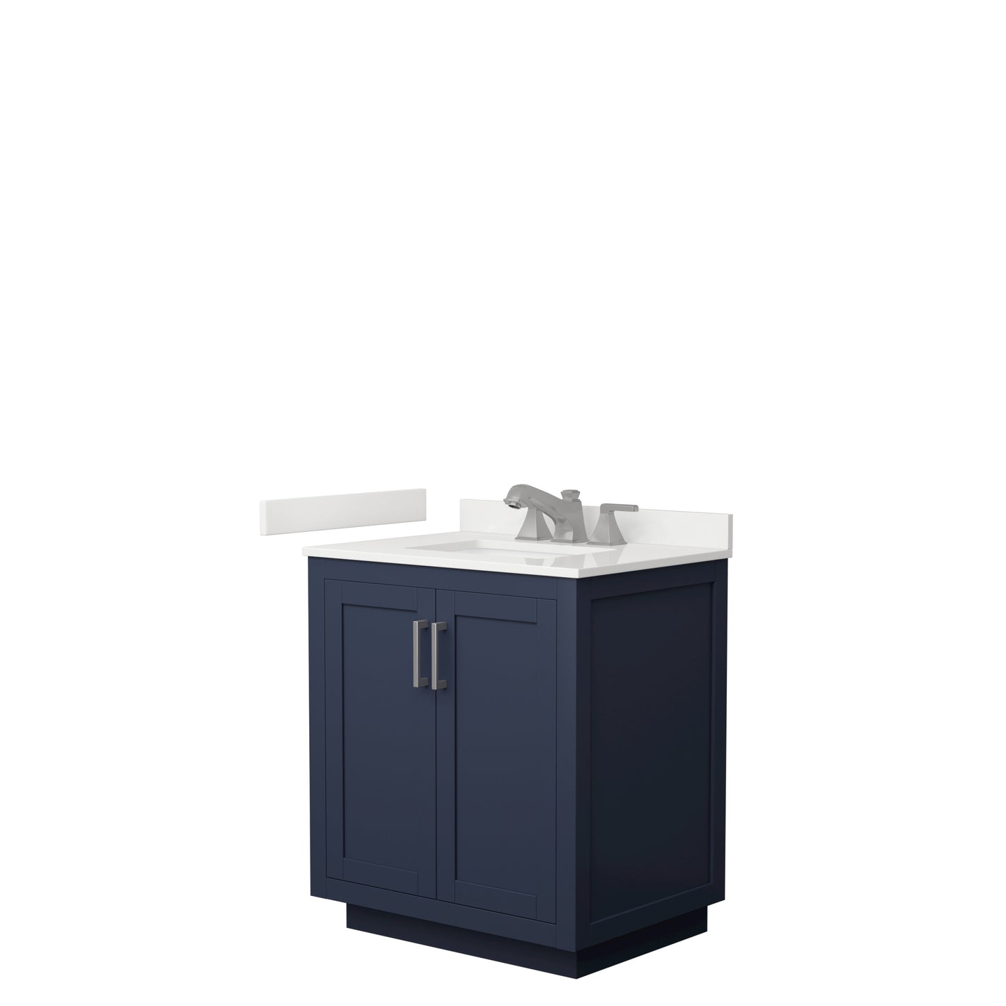 Wyndham Collection Miranda 30 Inch Single Bathroom Vanity in Dark Blue, Quartz Countertop, Undermount Square Sink, Brushed Nickel Trim - Luxe Bathroom Vanities