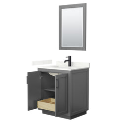 Wyndham Collection Miranda 30 Inch Single Bathroom Vanity in Dark Gray, Quartz Countertop, Undermount Square Sink, Matte Black Trim - Luxe Bathroom Vanities