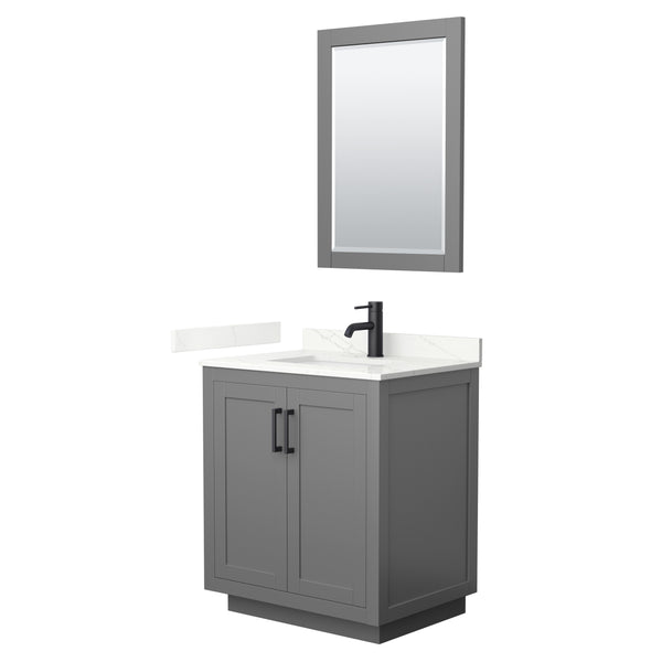 Wyndham Collection Miranda 30 Inch Single Bathroom Vanity in Dark Gray, Quartz Countertop, Undermount Square Sink, Matte Black Trim - Luxe Bathroom Vanities