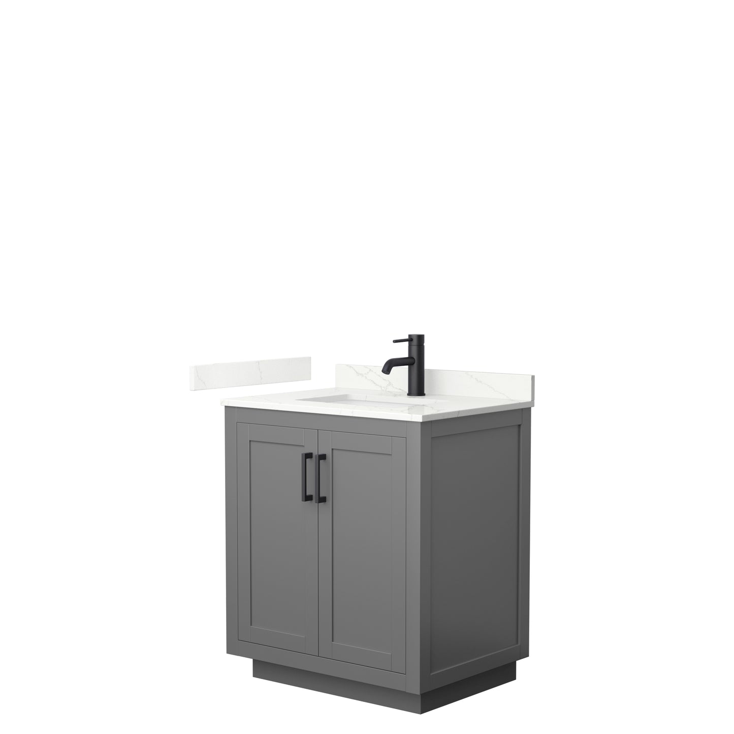 Wyndham Collection Miranda 30 Inch Single Bathroom Vanity in Dark Gray, Quartz Countertop, Undermount Square Sink, Matte Black Trim - Luxe Bathroom Vanities