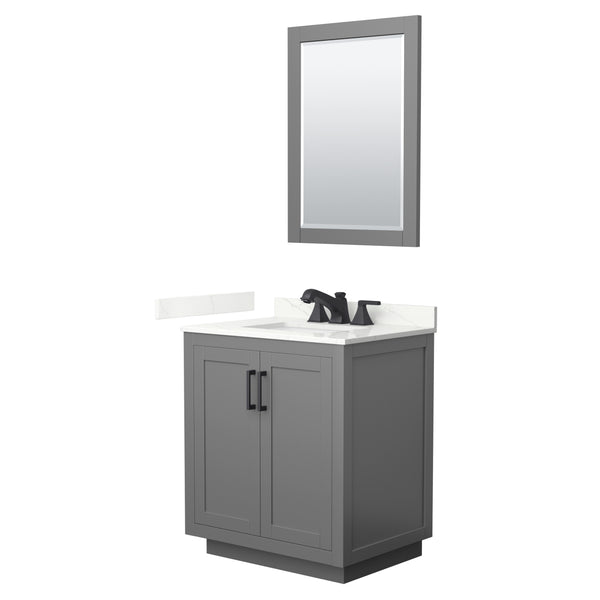 Wyndham Collection Miranda 30 Inch Single Bathroom Vanity in Dark Gray, Quartz Countertop, Undermount Square Sink, Matte Black Trim - Luxe Bathroom Vanities