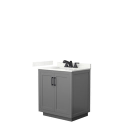 Wyndham Collection Miranda 30 Inch Single Bathroom Vanity in Dark Gray, Quartz Countertop, Undermount Square Sink, Matte Black Trim - Luxe Bathroom Vanities