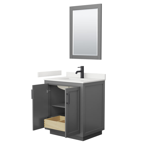 Wyndham Collection Miranda 30 Inch Single Bathroom Vanity in Dark Gray, Quartz Countertop, Undermount Square Sink, Matte Black Trim - Luxe Bathroom Vanities