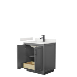 Wyndham Collection Miranda 30 Inch Single Bathroom Vanity in Dark Gray, Quartz Countertop, Undermount Square Sink, Matte Black Trim - Luxe Bathroom Vanities