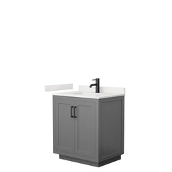 Wyndham Collection Miranda 30 Inch Single Bathroom Vanity in Dark Gray, Quartz Countertop, Undermount Square Sink, Matte Black Trim - Luxe Bathroom Vanities